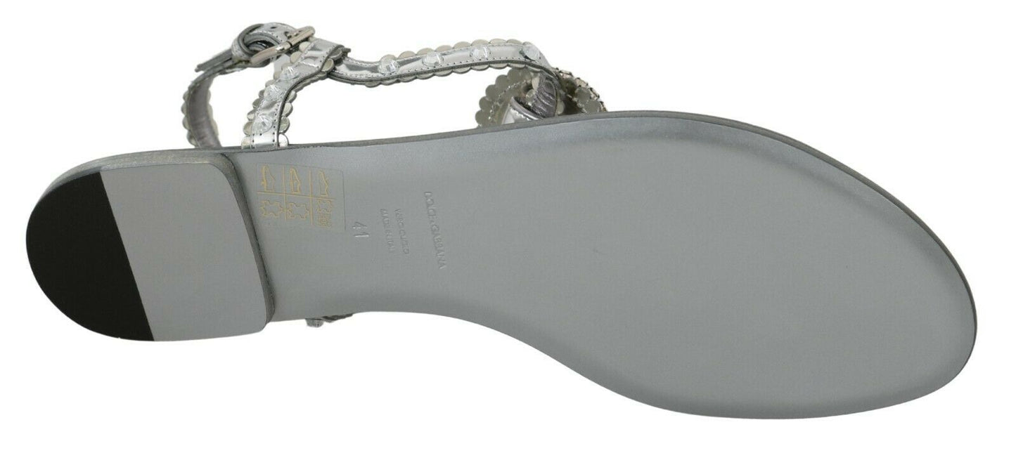 Dolce & Gabbana Silver Crystal Sandals Flip Flops Shoes Curated Luxury Accessories by Orvyn