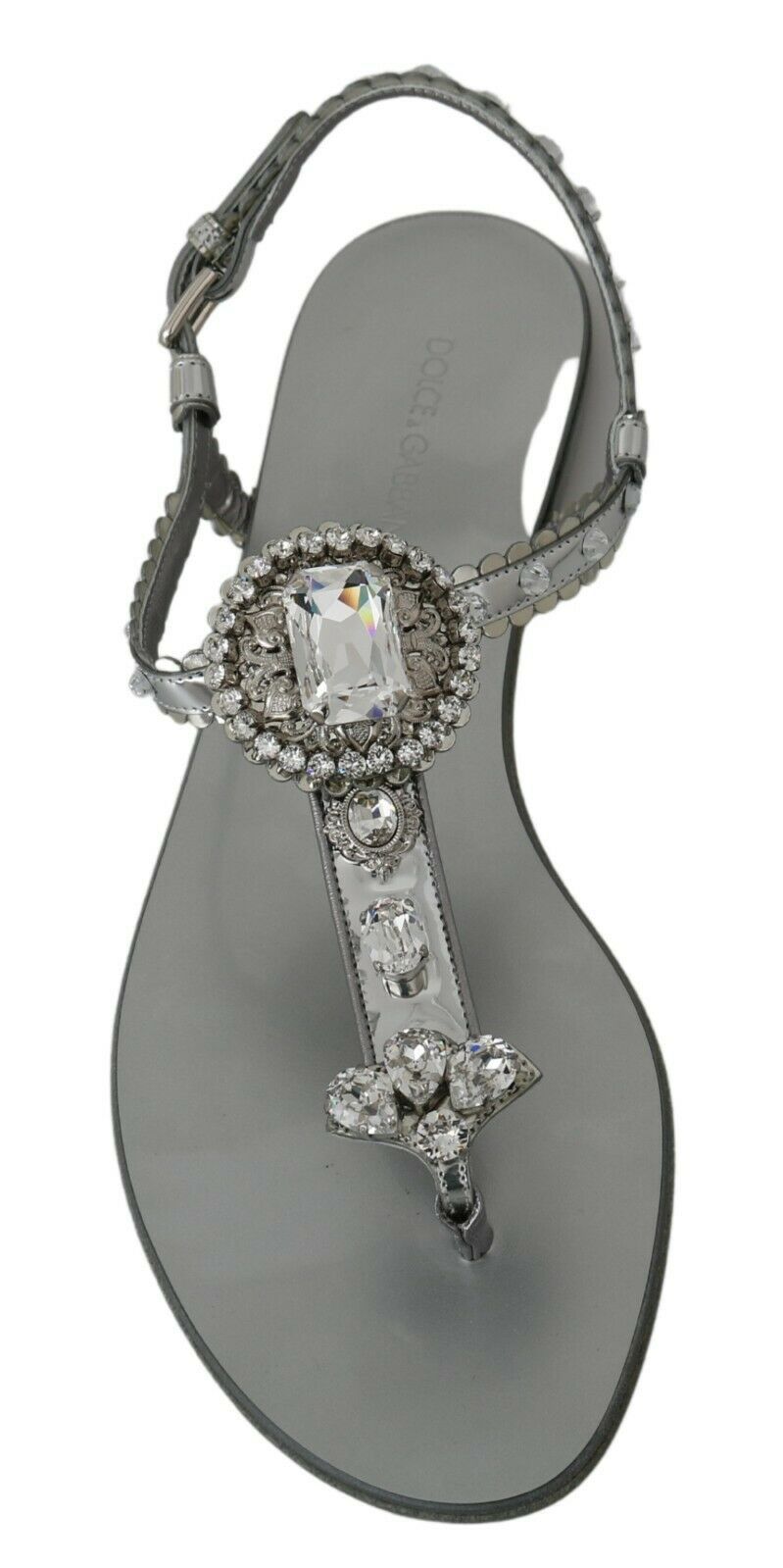 Dolce & Gabbana Silver Crystal Sandals Flip Flops Shoes Curated Luxury Accessories by Orvyn
