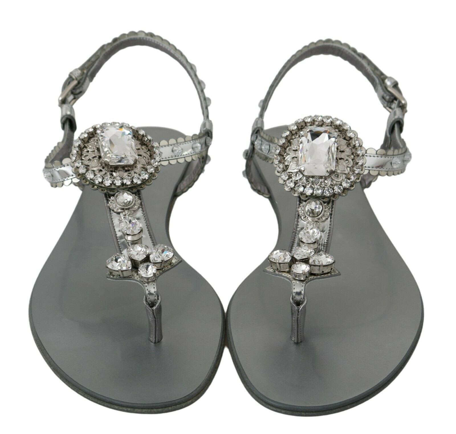 Dolce & Gabbana Silver Crystal Sandals Flip Flops Shoes Curated Luxury Accessories by Orvyn
