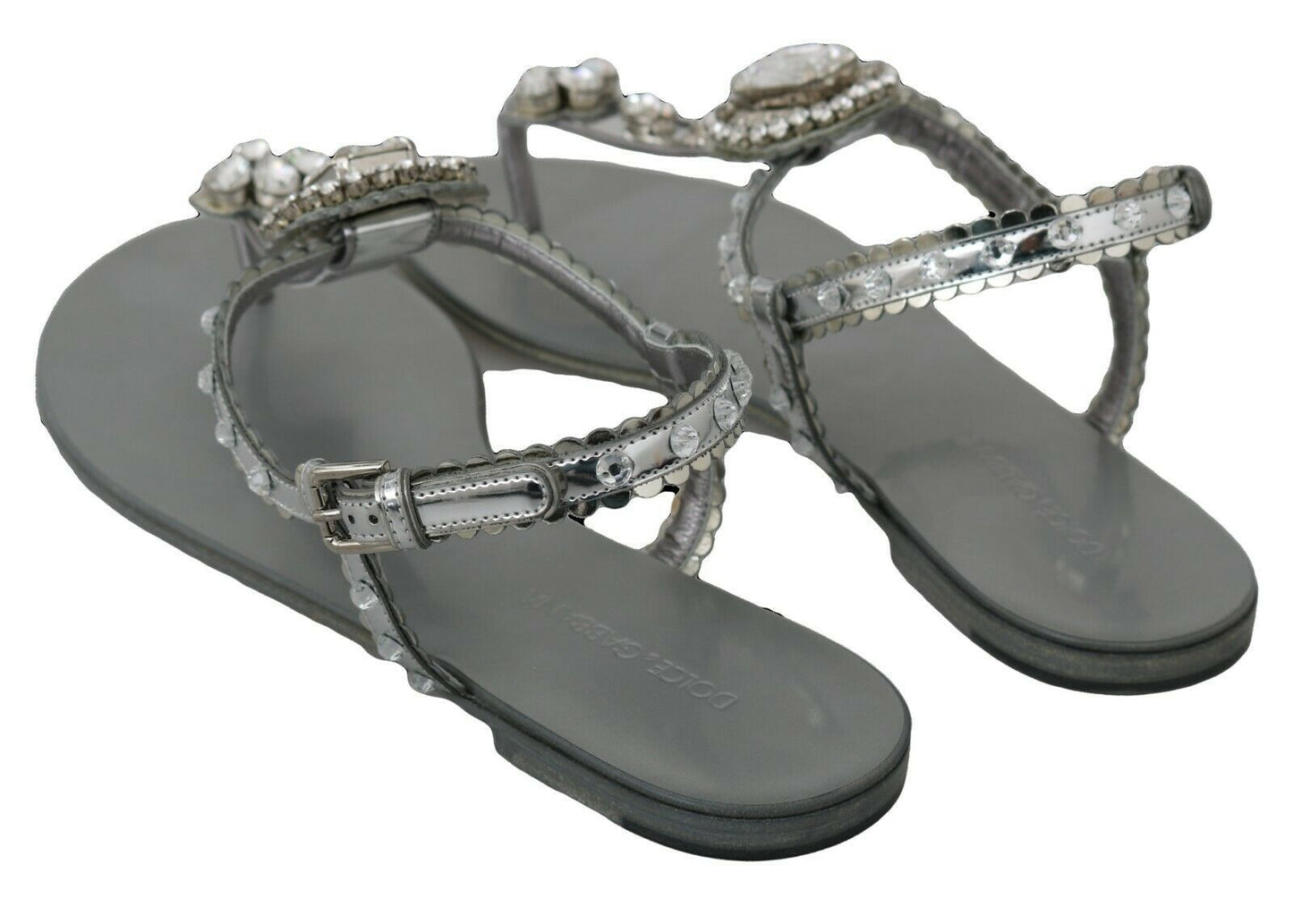 Dolce & Gabbana Silver Crystal Sandals Flip Flops Shoes Curated Luxury Accessories by Orvyn