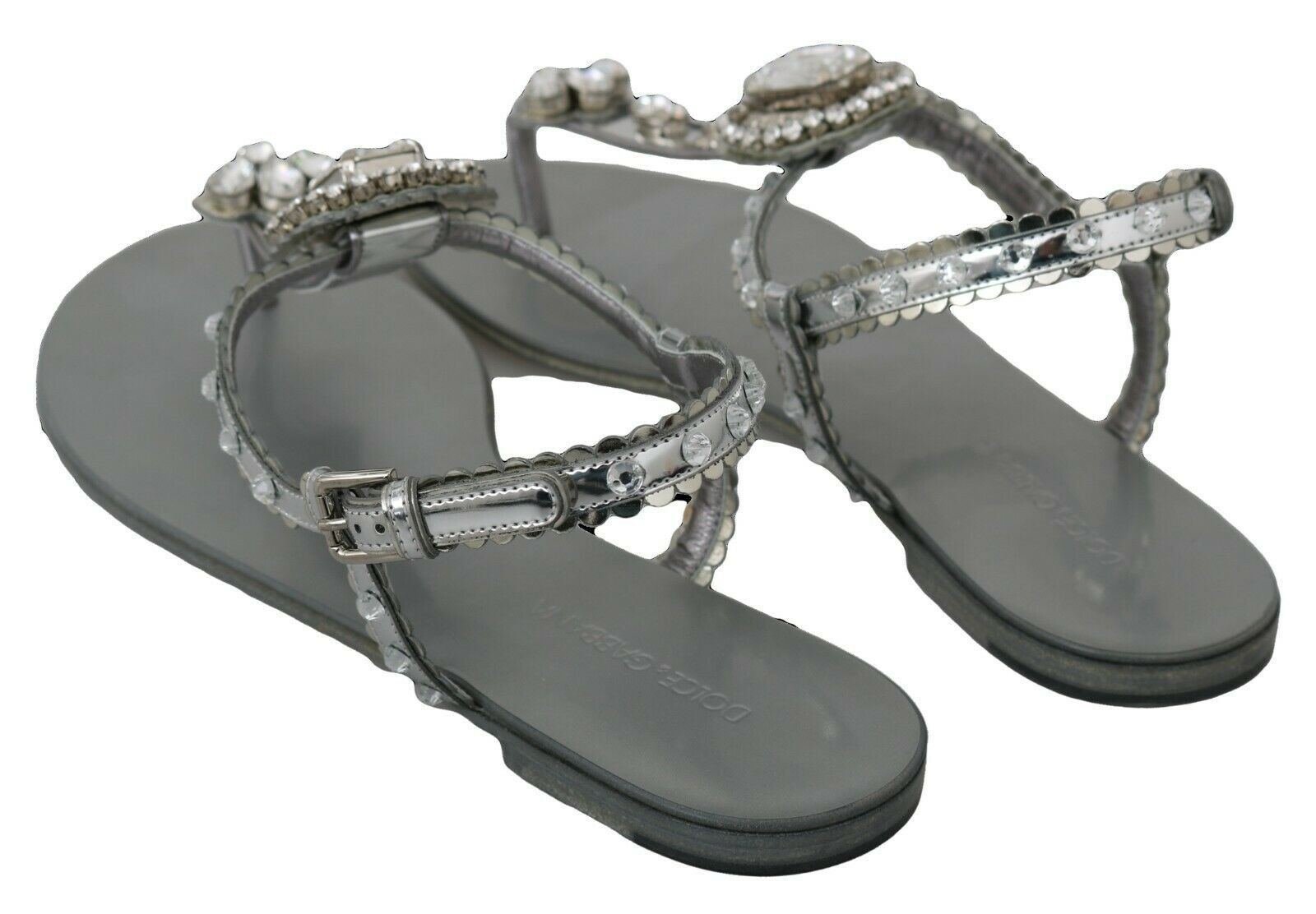 Dolce & Gabbana Silver Crystal Sandals Flip Flops Shoes Curated Luxury Accessories by Orvyn