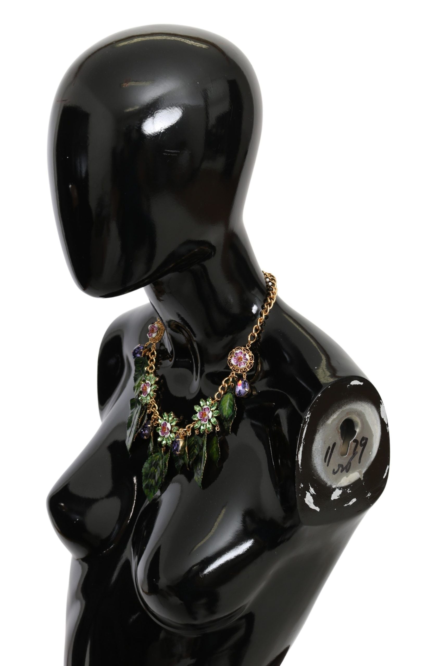 Dolce & Gabbana Green Leaves Gold Brass Crystal Flower Pendant Necklace grün