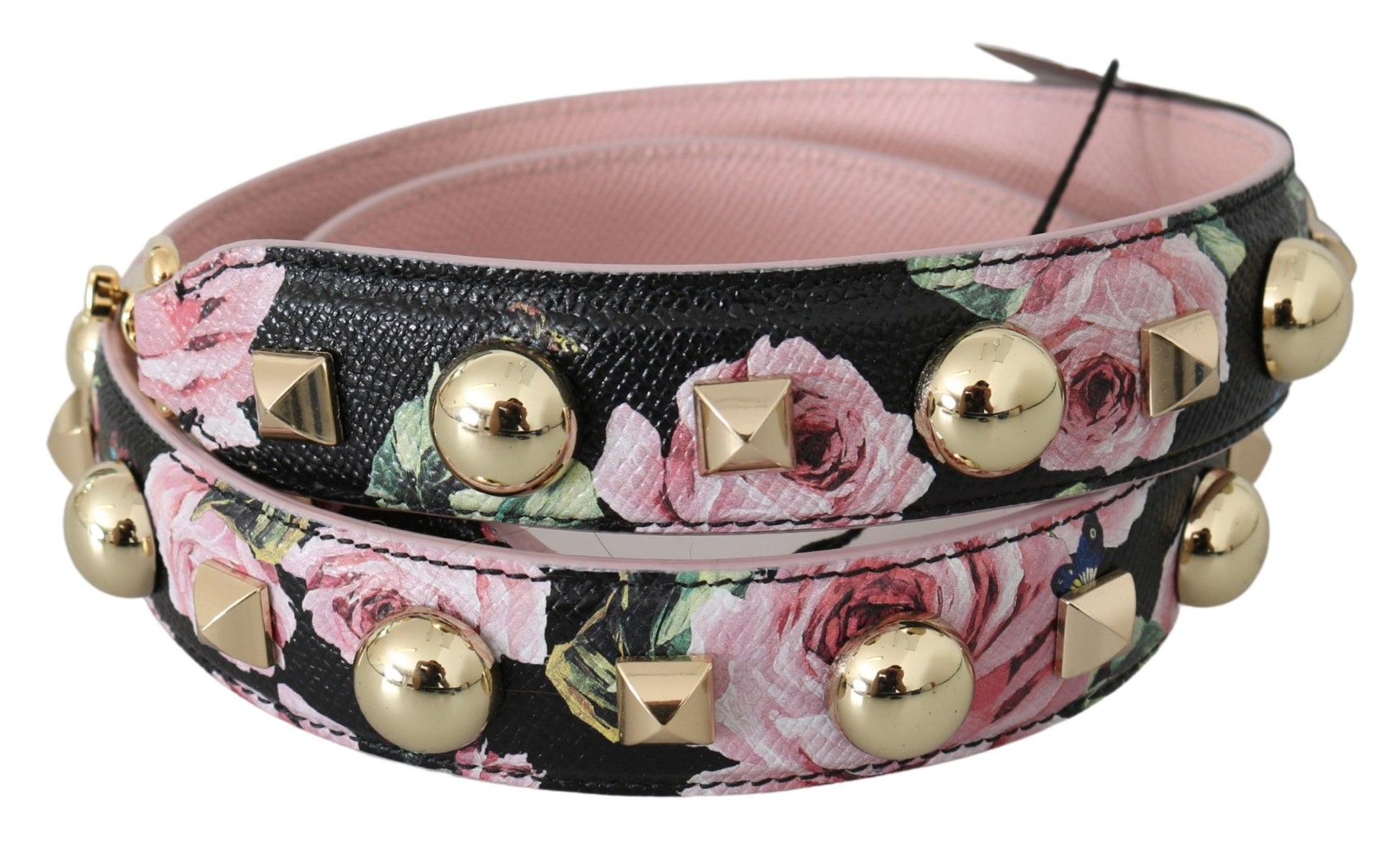 Dolce & Gabbana Pink Floral Leather Stud Accessory Shoulder Strap Curated Luxury Accessories by Orvyn
