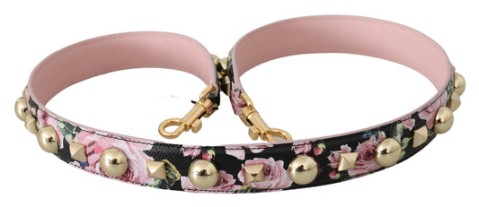 Dolce & Gabbana Pink Floral Leather Stud Accessory Shoulder Strap Curated Luxury Accessories by Orvyn