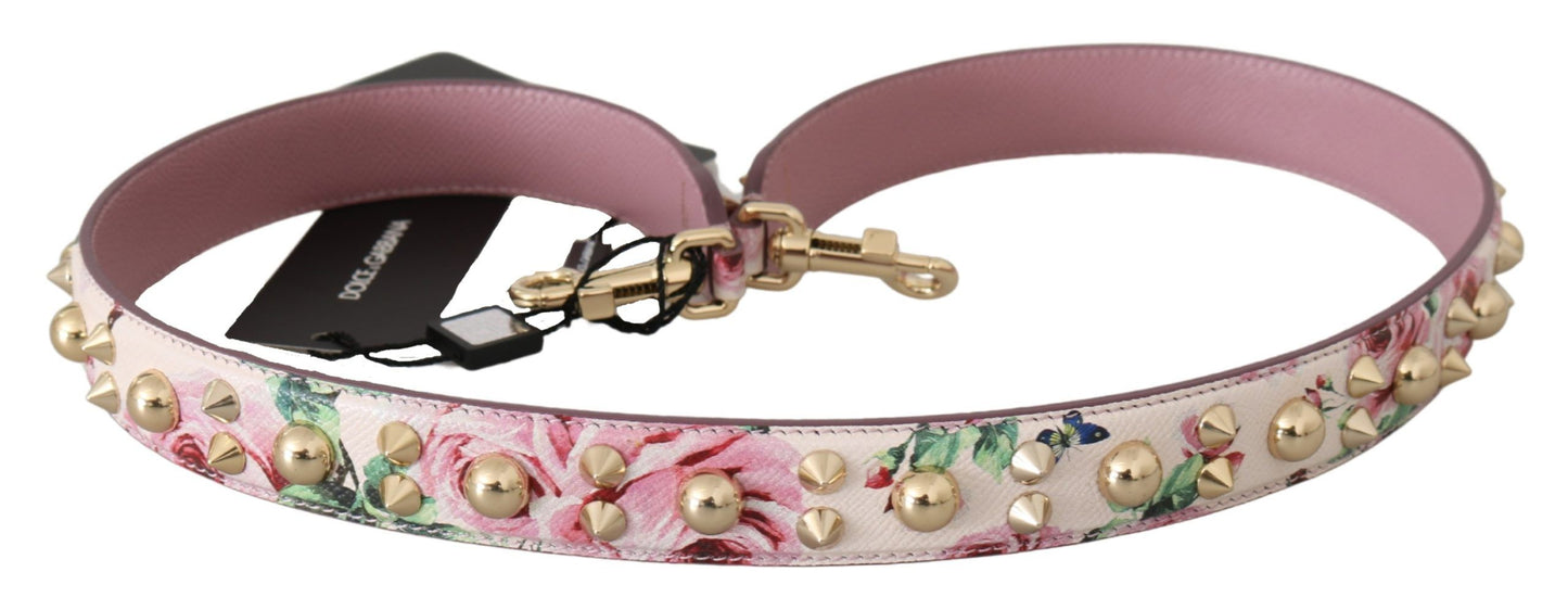 Dolce & Gabbana Pink Floral Leather Stud Accessory Shoulder Strap Curated Luxury Accessories by Orvyn