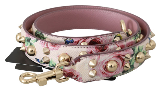 Dolce & Gabbana Pink Floral Leather Stud Accessory Shoulder Strap Curated Luxury Accessories by Orvyn