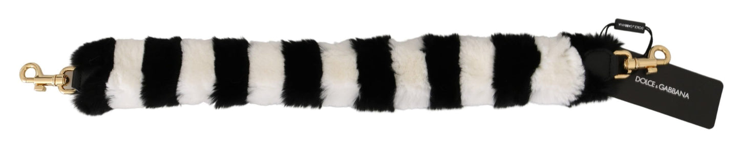 Dolce & Gabbana Black White Lapin Fur Accessory Shoulder Strap Curated Luxury Accessories by Orvyn