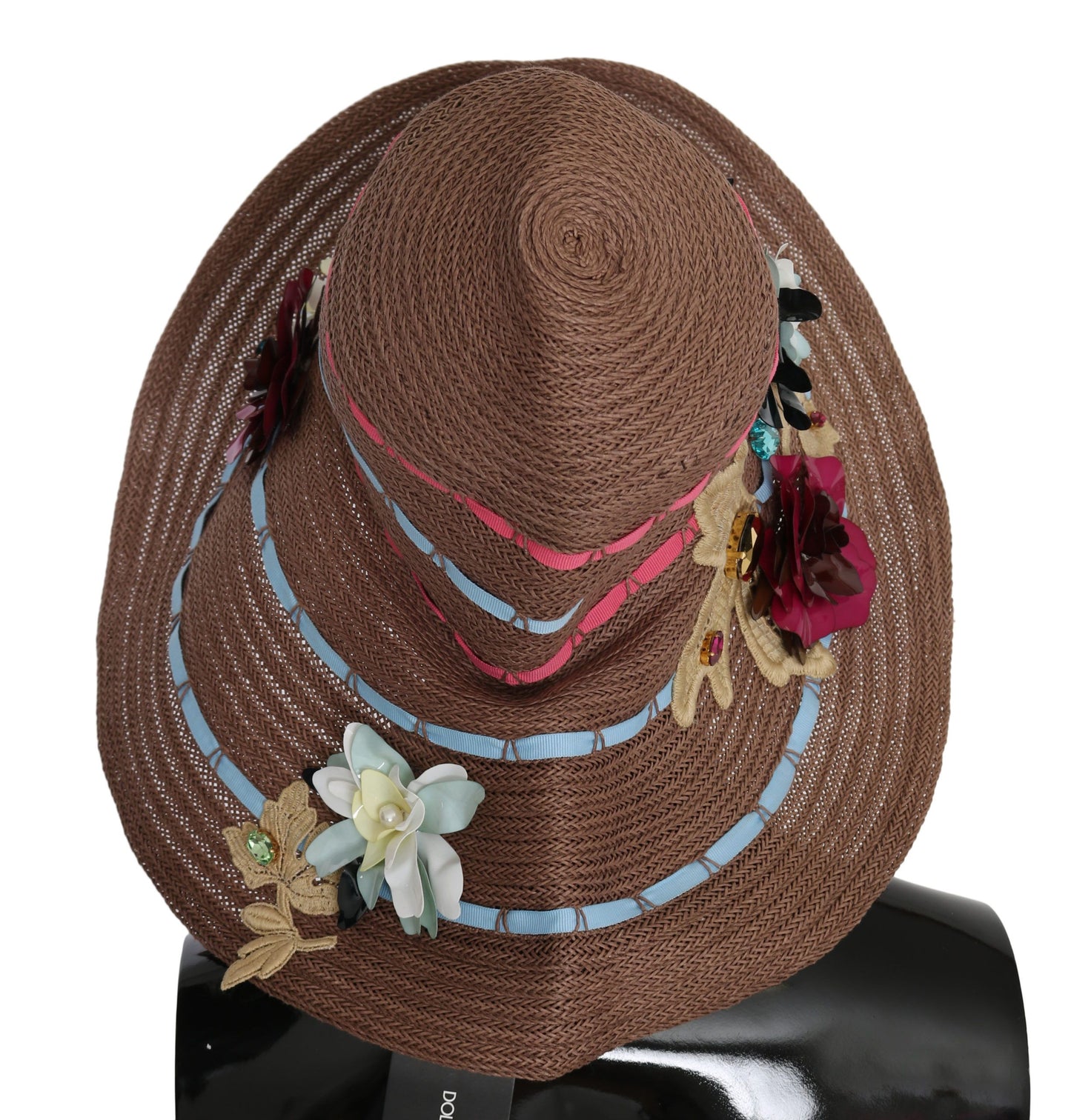 Dolce & Gabbana Brown Floral Wide Brim Straw Floppy Cap Hat Curated Luxury Accessories by Orvyn