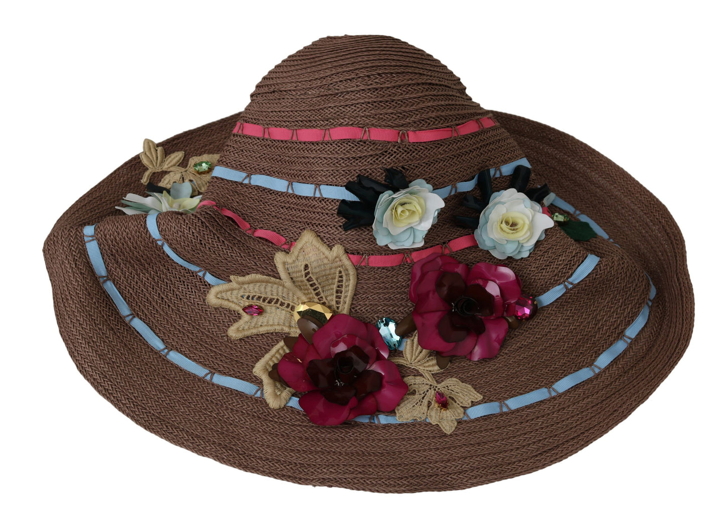 Dolce & Gabbana Brown Floral Wide Brim Straw Floppy Cap Hat Curated Luxury Accessories by Orvyn