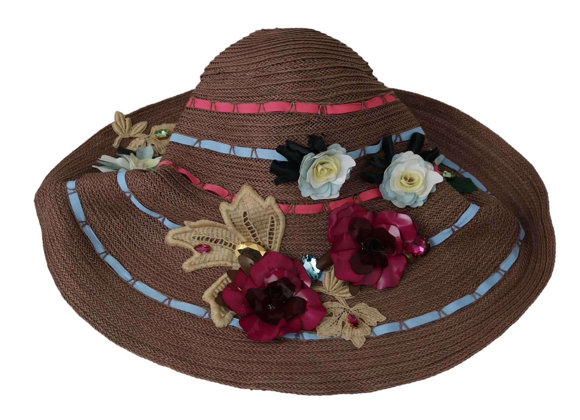 Dolce & Gabbana Brown Floral Wide Brim Straw Floppy Cap Hat Curated Luxury Accessories by Orvyn