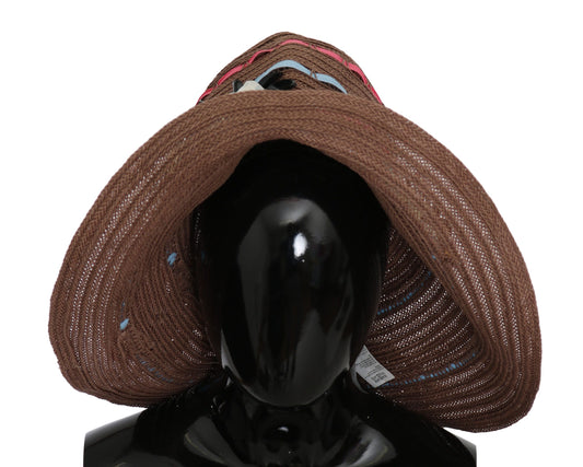 Dolce & Gabbana Brown Floral Wide Brim Straw Floppy Cap Hat Curated Luxury Accessories by Orvyn