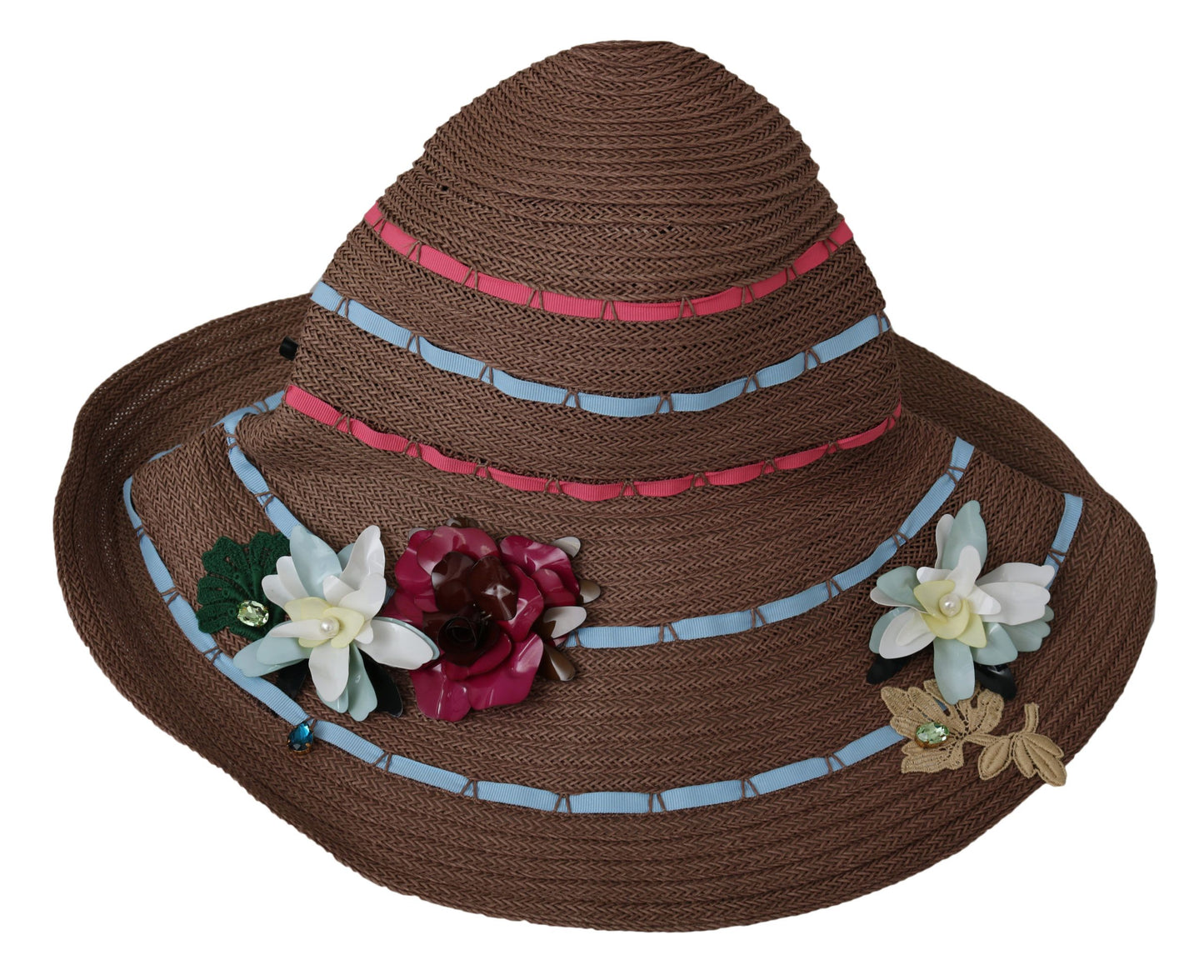 Dolce & Gabbana Brown Floral Wide Brim Straw Floppy Cap Hat Curated Luxury Accessories by Orvyn