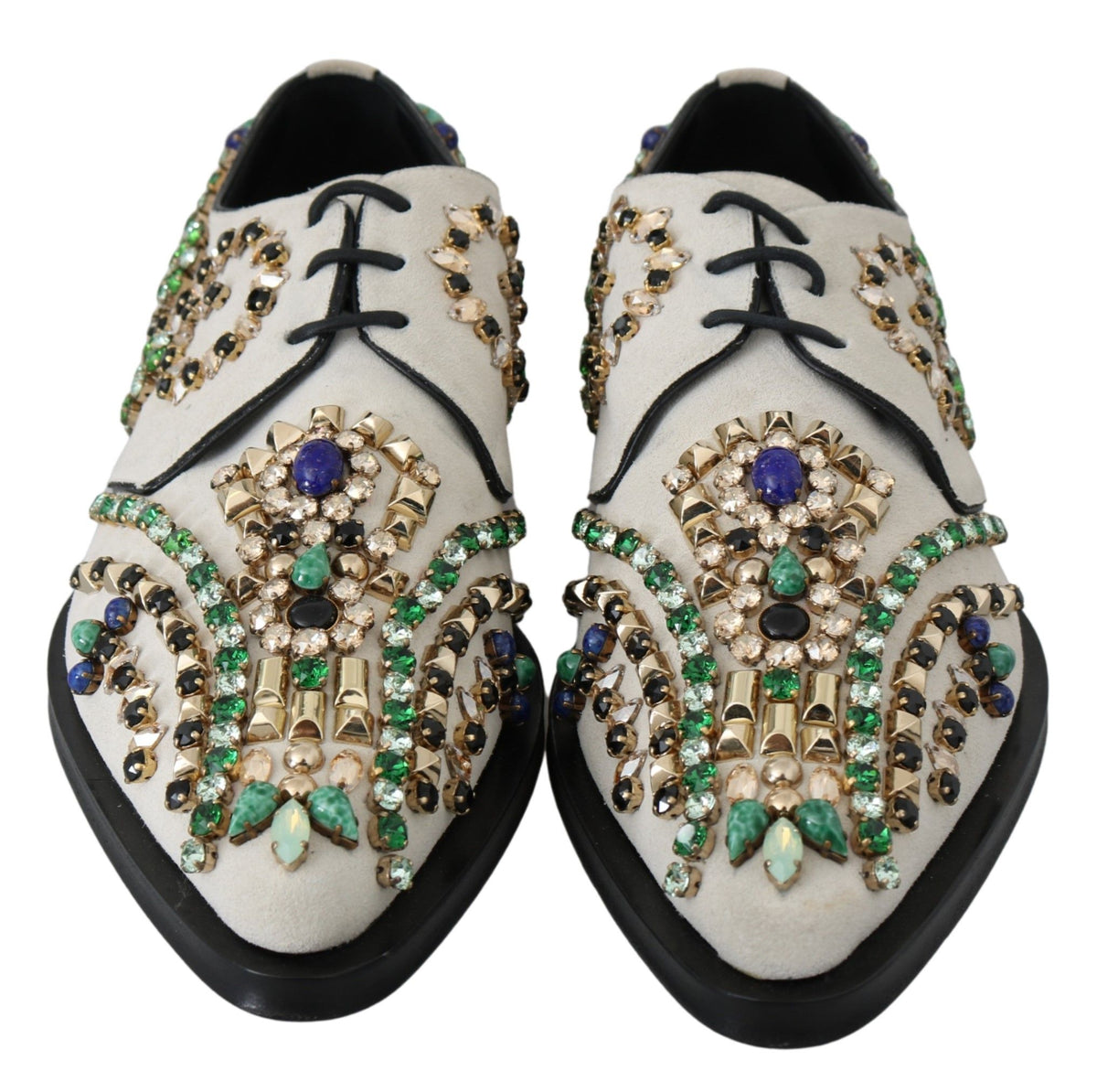 Dolce & Gabbana White Suede Crystal Dress Broque Shoes weiss