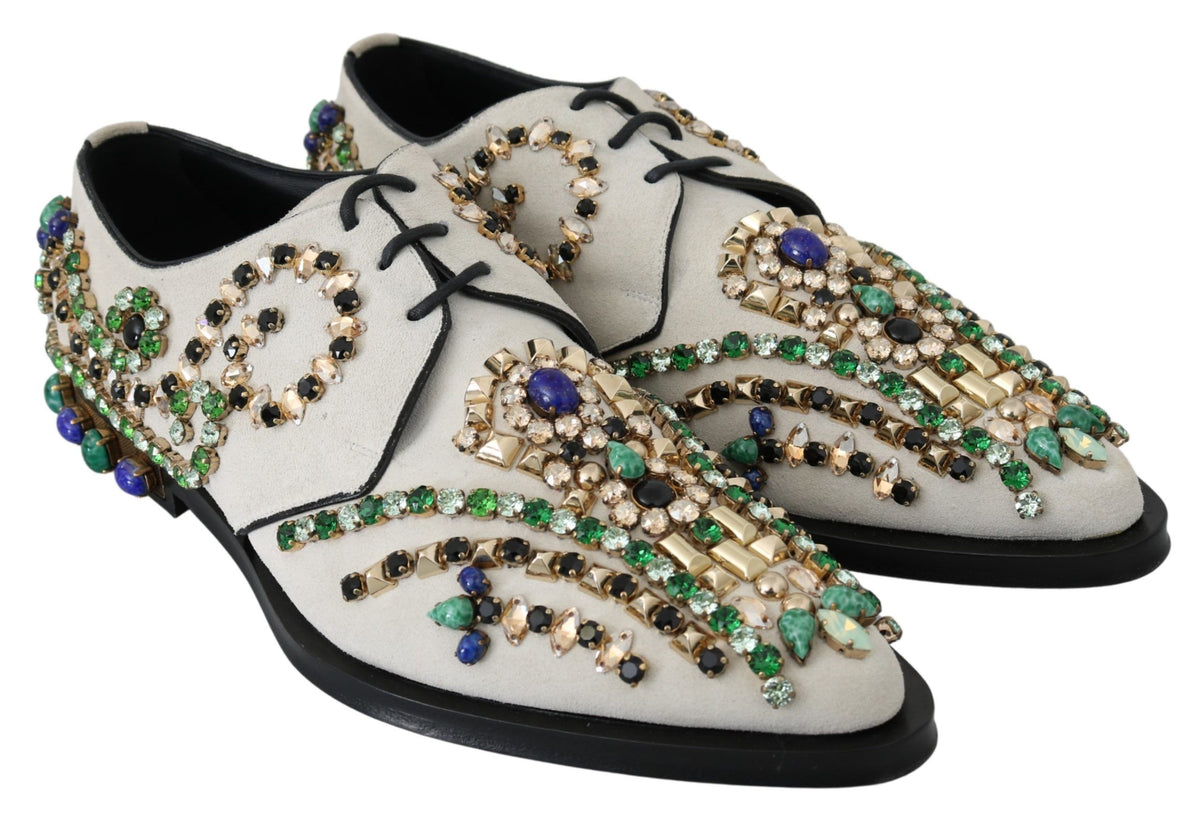 Dolce & Gabbana White Suede Crystal Dress Broque Shoes weiss