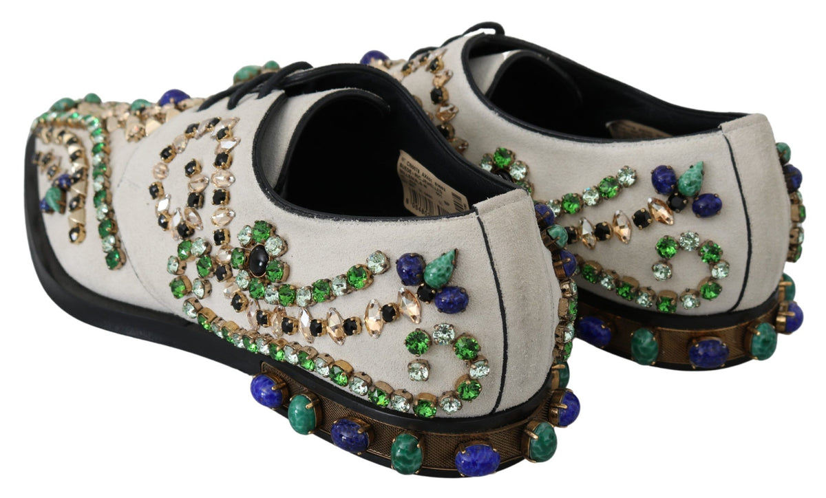 Dolce & Gabbana White Suede Crystal Dress Broque Shoes weiss