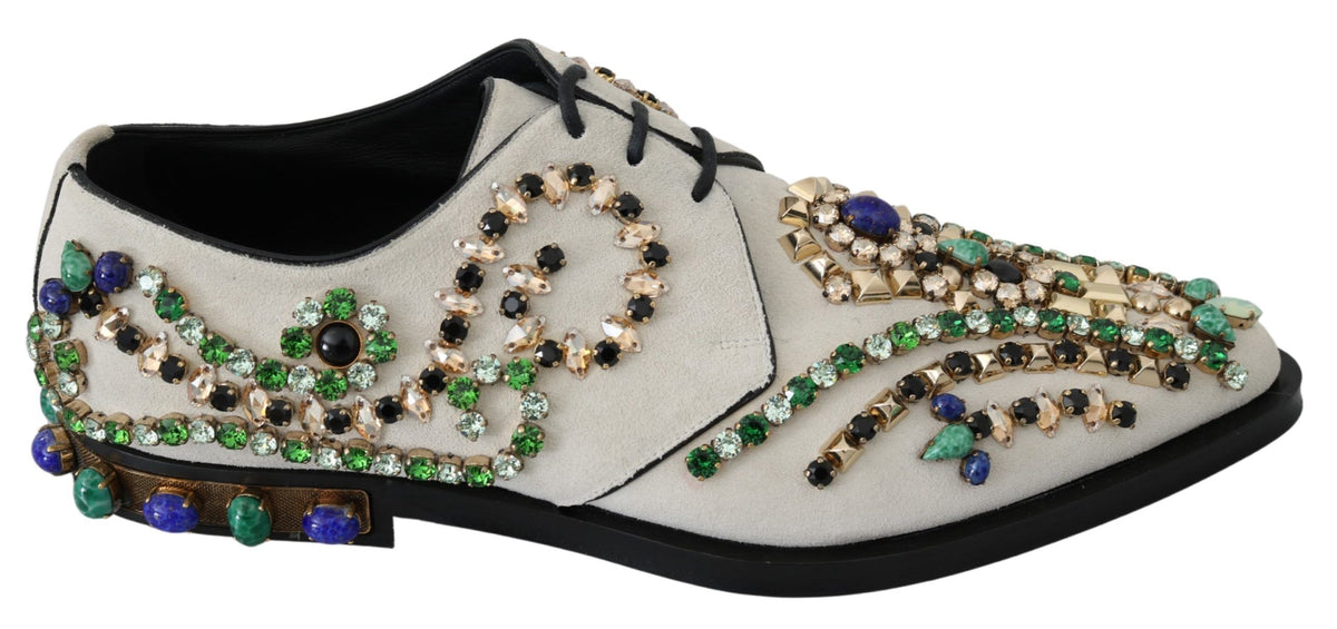 Dolce & Gabbana White Suede Crystal Dress Broque Shoes weiss