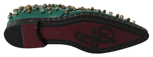 Dolce & Gabbana Green Leather Crystal Dress Broque Shoes grün