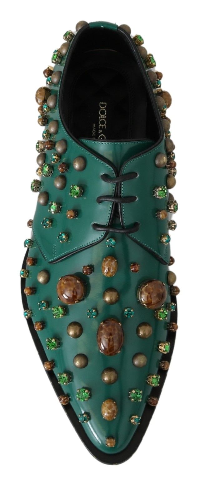 Dolce & Gabbana Green Leather Crystal Dress Broque Shoes grün