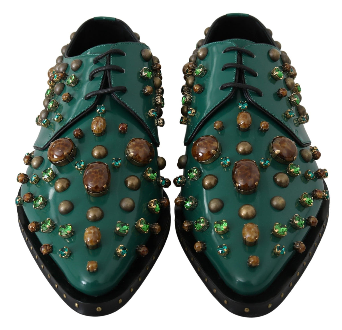 Dolce & Gabbana Green Leather Crystal Dress Broque Shoes grün