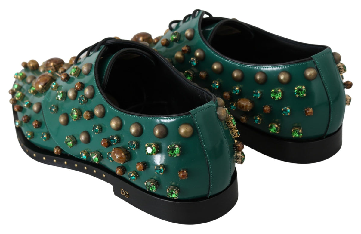 Dolce & Gabbana Green Leather Crystal Dress Broque Shoes grün