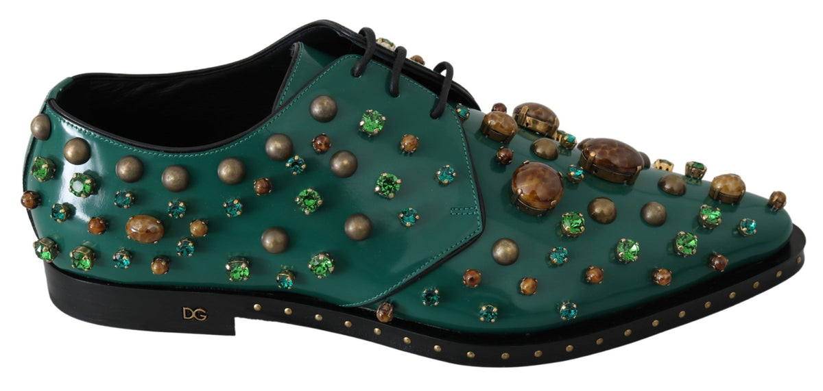 Dolce & Gabbana Green Leather Crystal Dress Broque Shoes grün