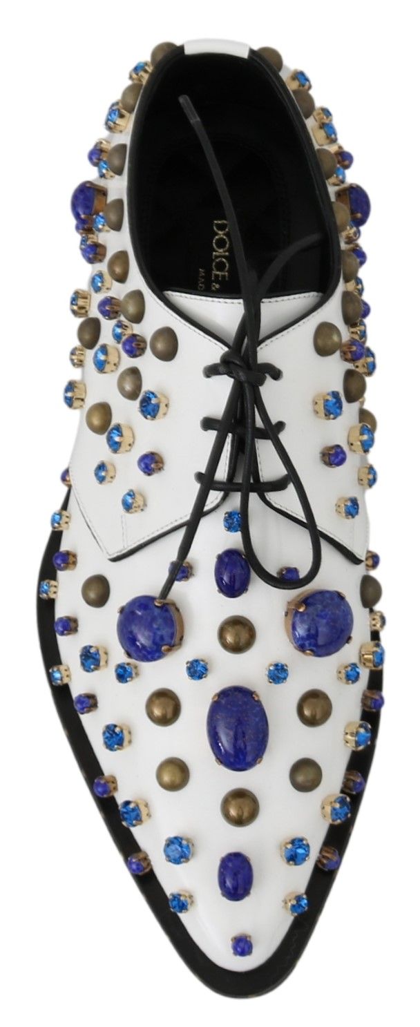 Dolce & Gabbana White Leather Crystals Dress Broque Shoes weiss