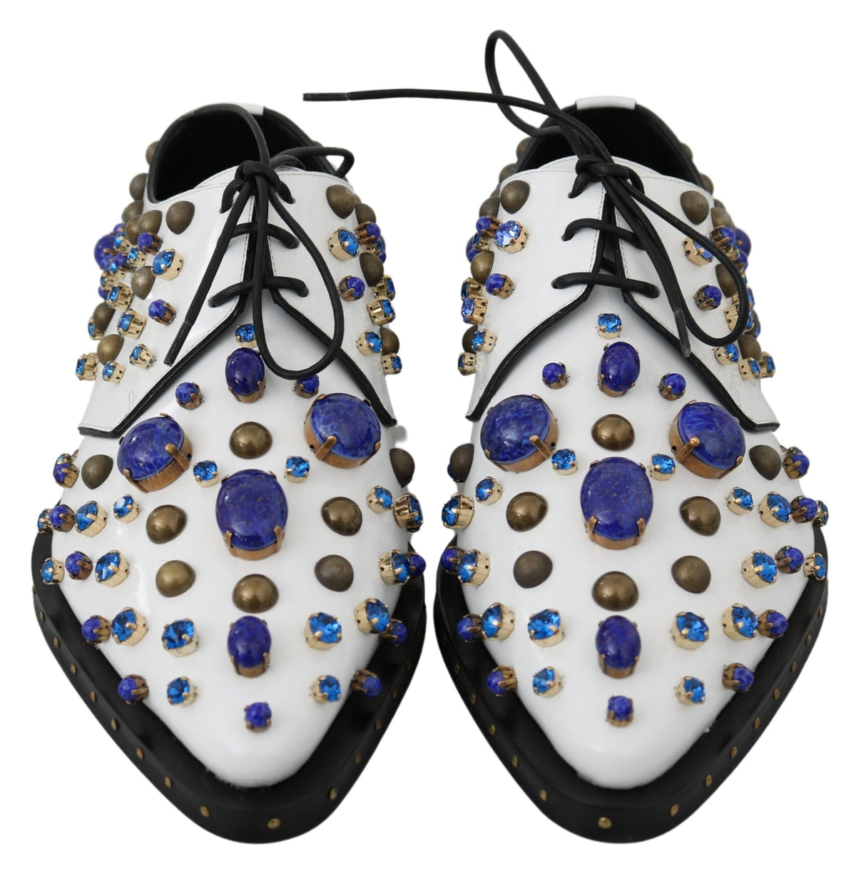 Dolce & Gabbana White Leather Crystals Dress Broque Shoes weiss