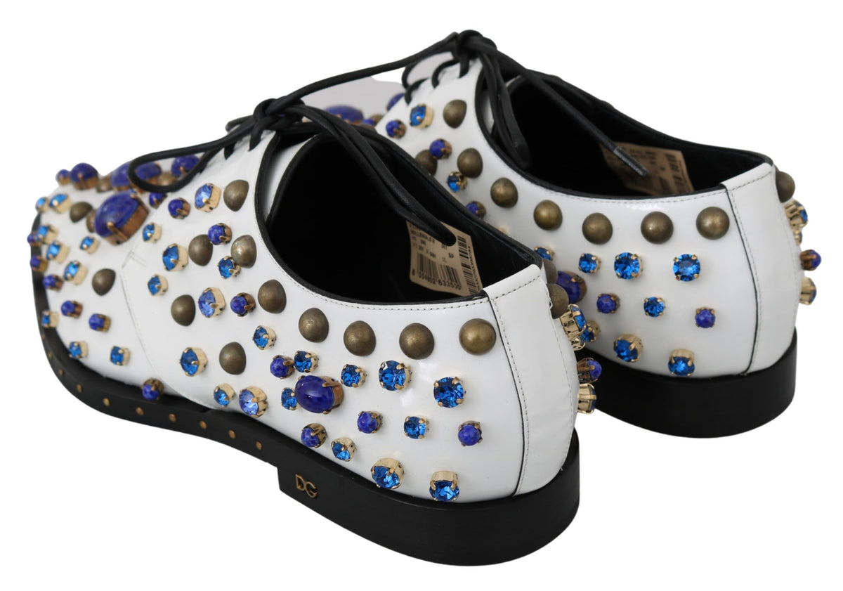 Dolce & Gabbana White Leather Crystals Dress Broque Shoes weiss
