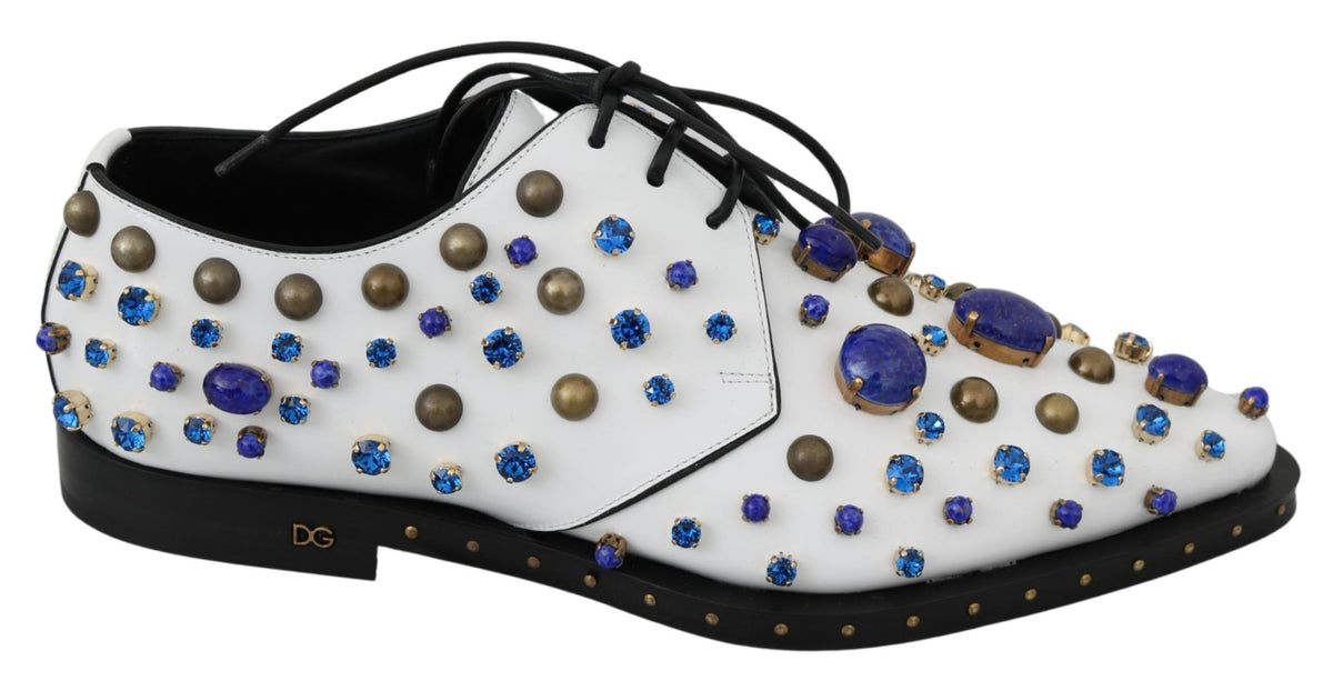 Dolce & Gabbana White Leather Crystals Dress Broque Shoes weiss