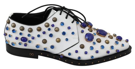 Dolce & Gabbana White Leather Crystals Dress Broque Shoes weiss