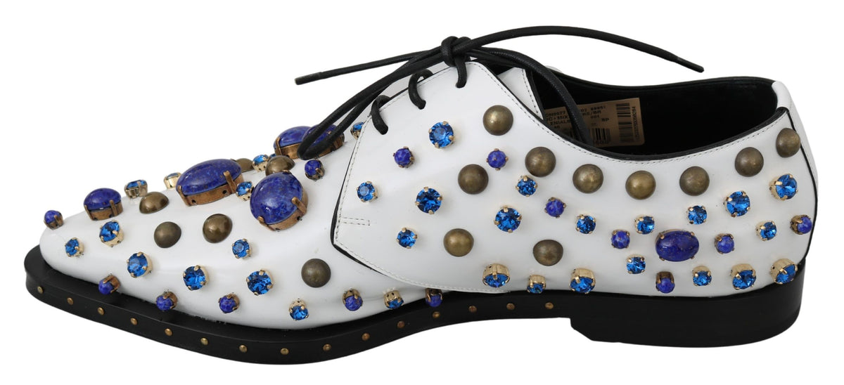 Dolce & Gabbana White Leather Crystals Dress Broque Shoes weiss
