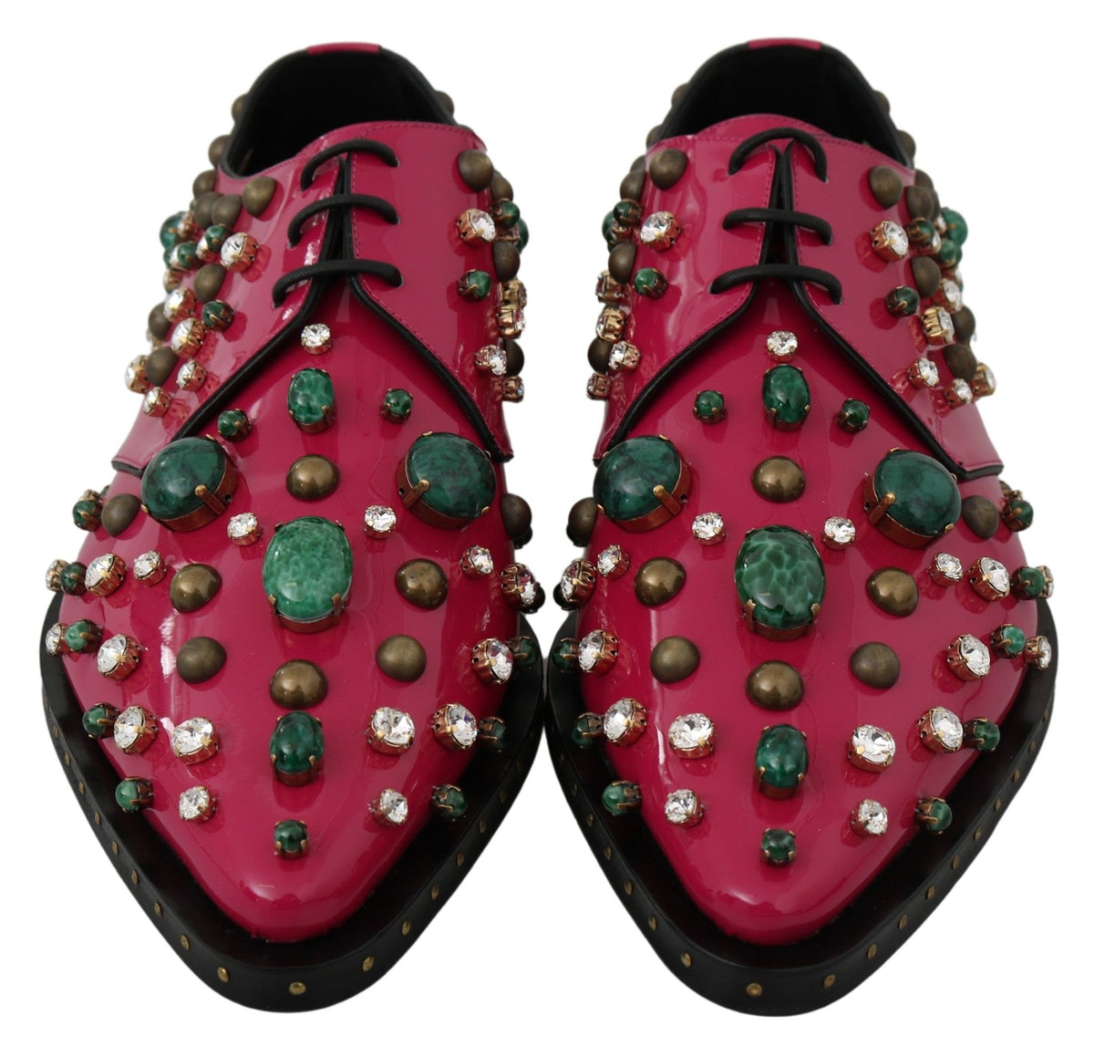 Dolce & Gabbana Pink Leather Crystals Dress Broque Shoes rosa