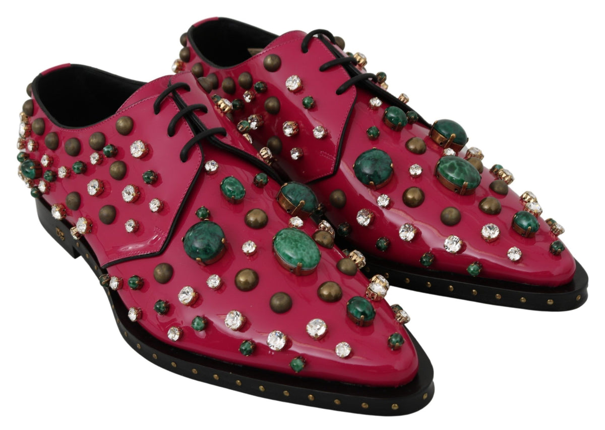 Dolce & Gabbana Pink Leather Crystals Dress Broque Shoes rosa