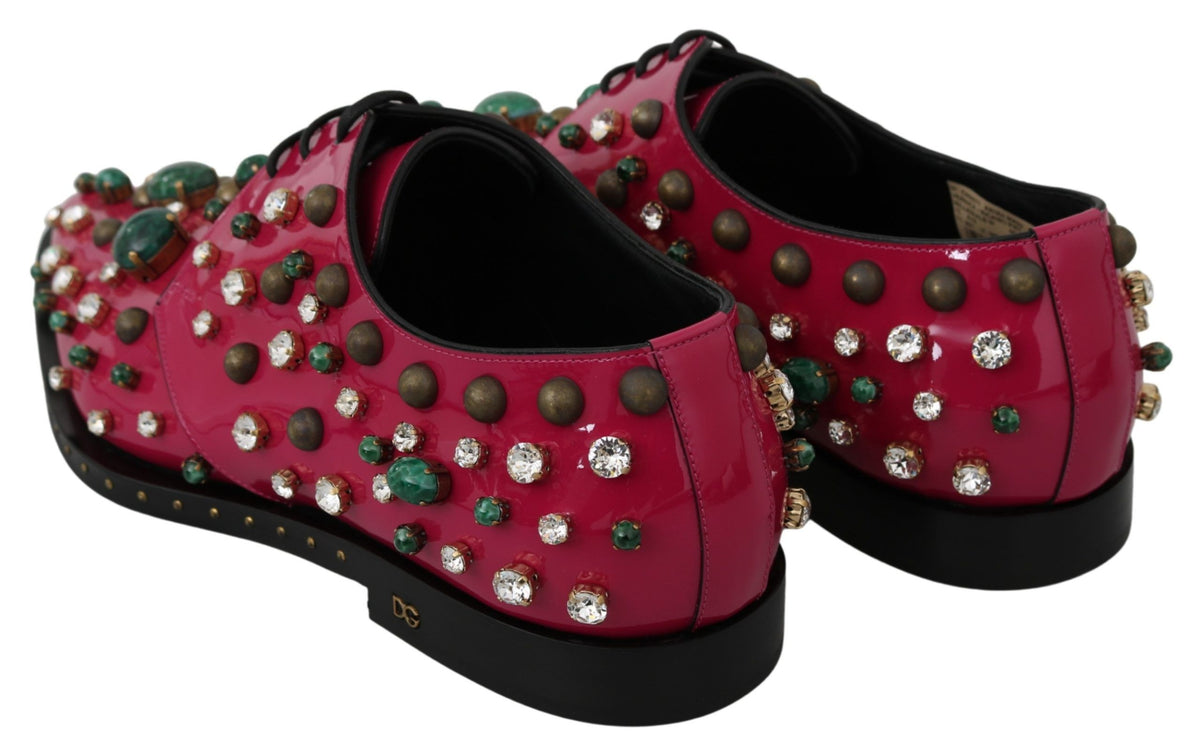 Dolce & Gabbana Pink Leather Crystals Dress Broque Shoes rosa