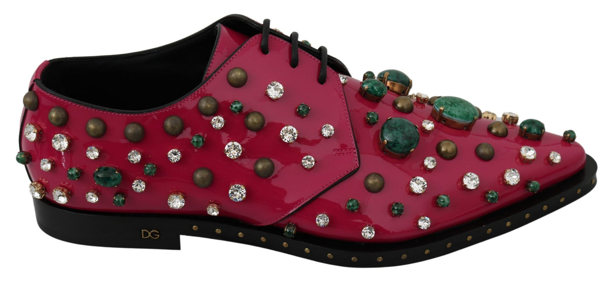 Dolce & Gabbana Pink Leather Crystals Dress Broque Shoes rosa
