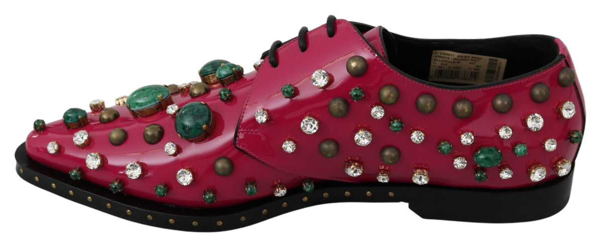 Dolce & Gabbana Pink Leather Crystals Dress Broque Shoes rosa
