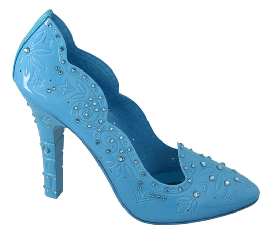 Dolce & Gabbana Blue Crystal Floral CINDERELLA Heels Shoes blau