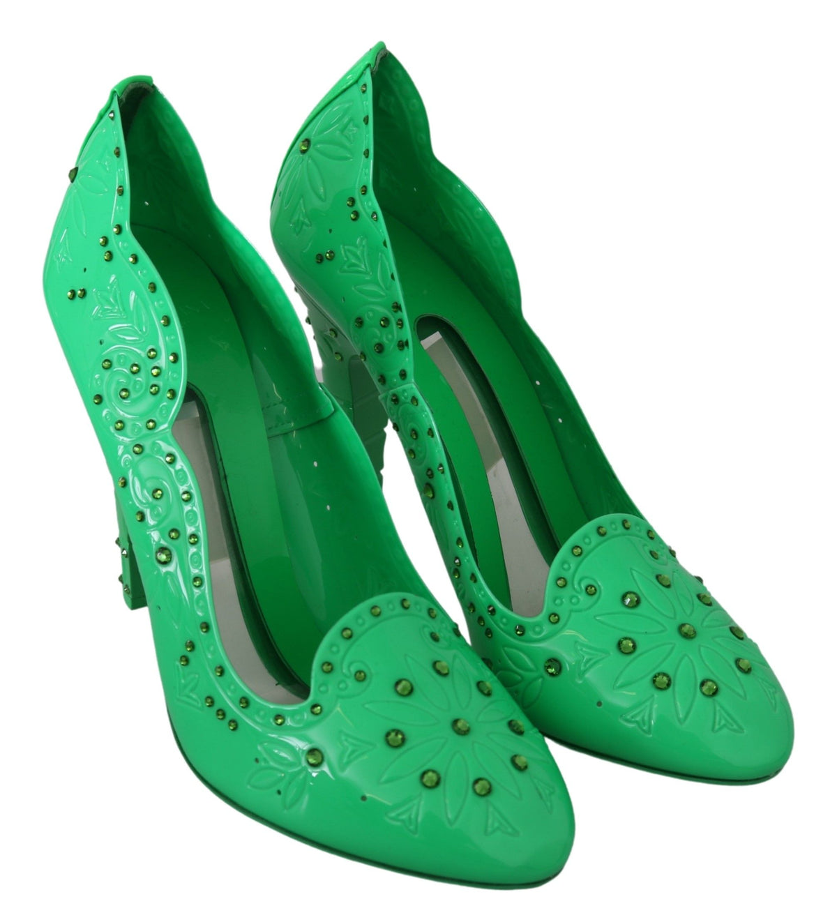 Dolce & Gabbana Green Crystal Floral Heels CINDERELLA Shoes grün