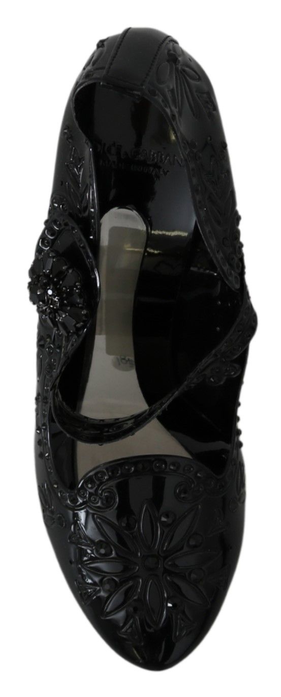 Dolce & Gabbana Black Floral Crystal CINDERELLA Heels Shoes schwarz