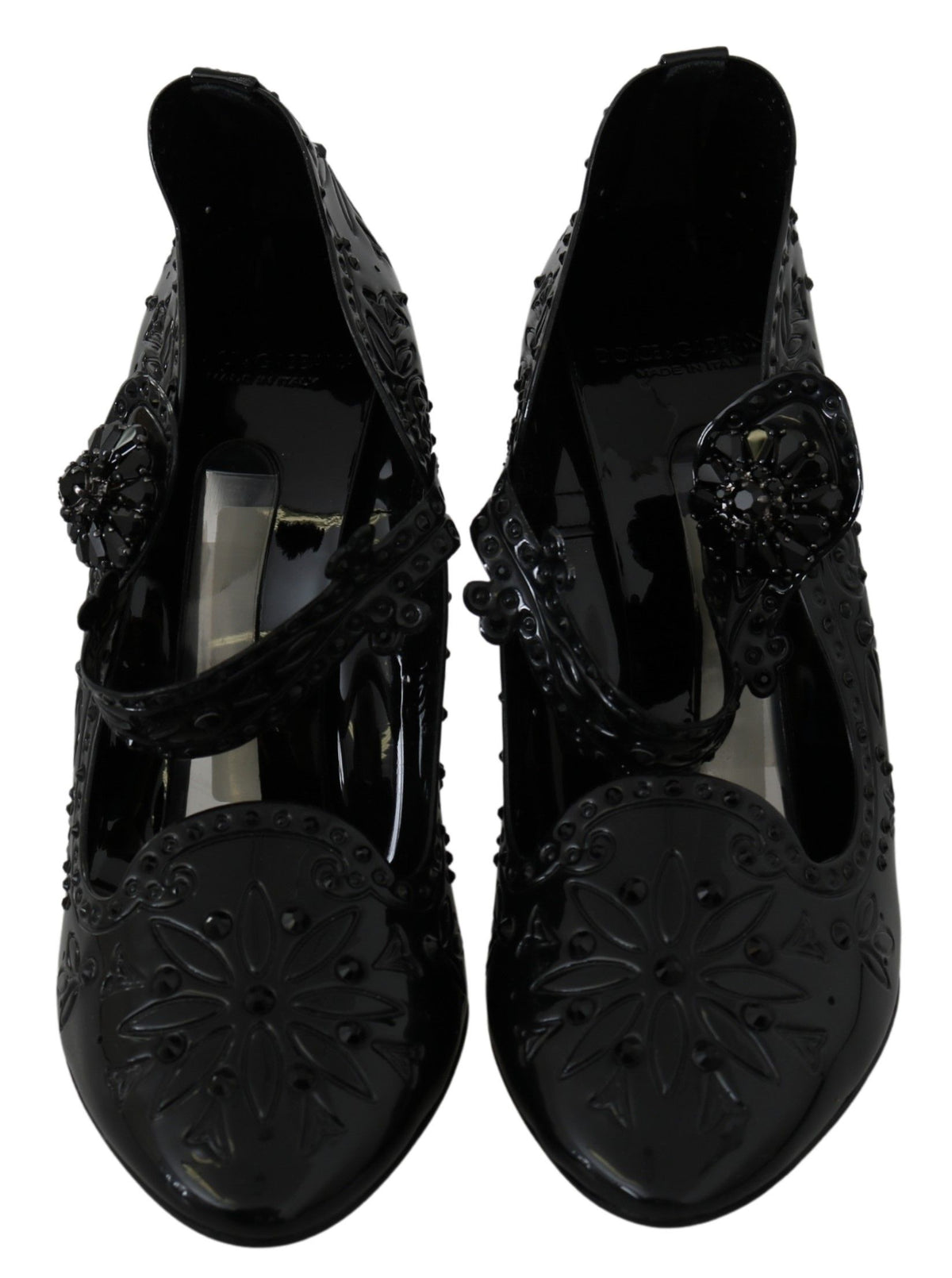 Dolce & Gabbana Black Floral Crystal CINDERELLA Heels Shoes schwarz