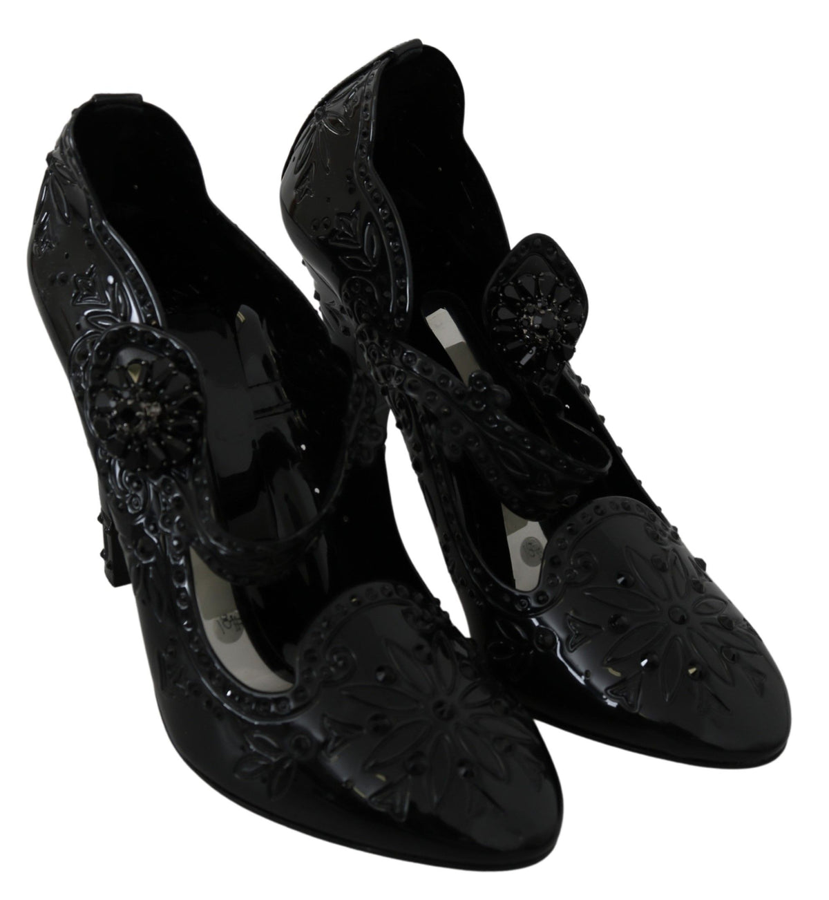Dolce & Gabbana Black Floral Crystal CINDERELLA Heels Shoes schwarz