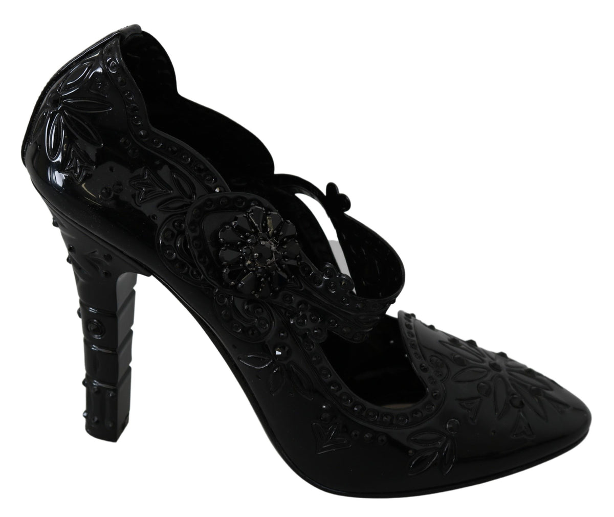 Dolce & Gabbana Black Floral Crystal CINDERELLA Heels Shoes schwarz