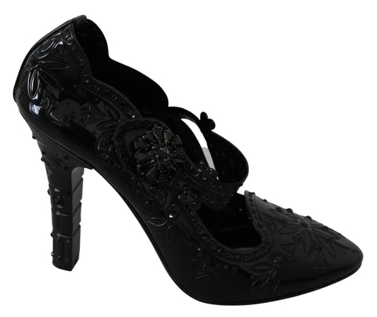 Dolce & Gabbana Black Floral Crystal CINDERELLA Heels Shoes schwarz