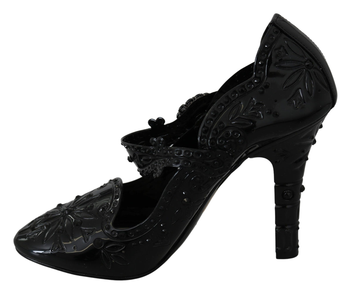 Dolce & Gabbana Black Floral Crystal CINDERELLA Heels Shoes schwarz