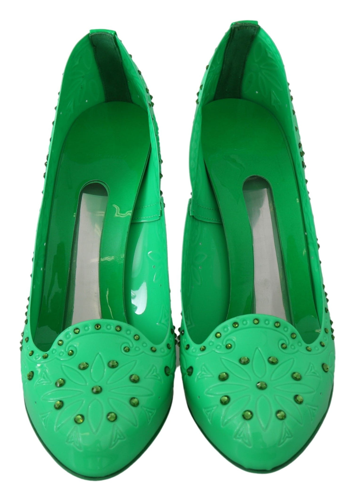 Dolce & Gabbana Green Crystal Floral CINDERELLA Heels Shoes grün