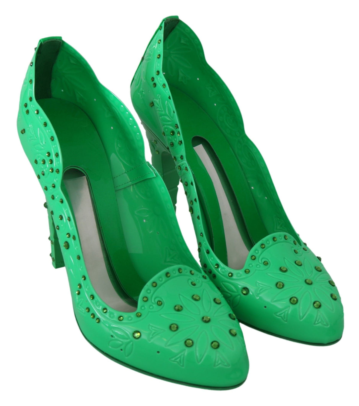 Dolce & Gabbana Green Crystal Floral CINDERELLA Heels Shoes grün