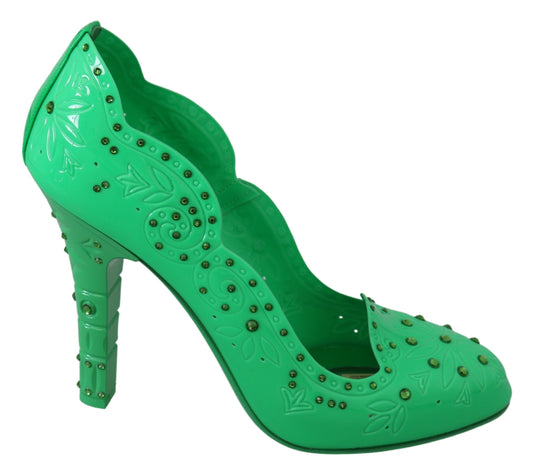Dolce & Gabbana Green Crystal Floral CINDERELLA Heels Shoes grün
