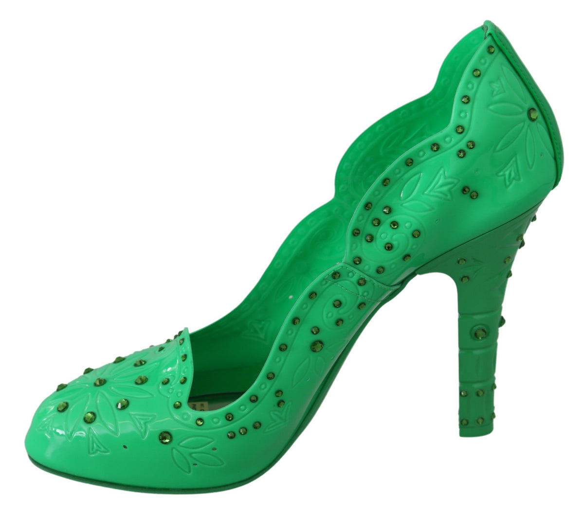 Dolce & Gabbana Green Crystal Floral CINDERELLA Heels Shoes grün