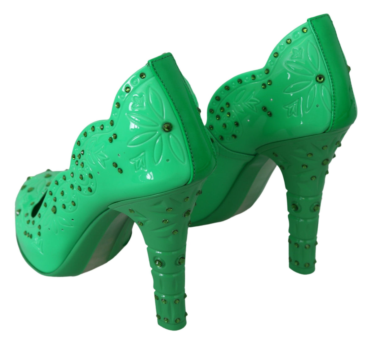 Dolce & Gabbana Green Crystal Floral CINDERELLA Heels Shoes grün