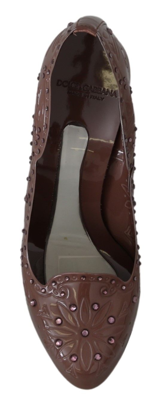Dolce & Gabbana Brown Floral Crystal Heels CINDERELLA Shoes braun